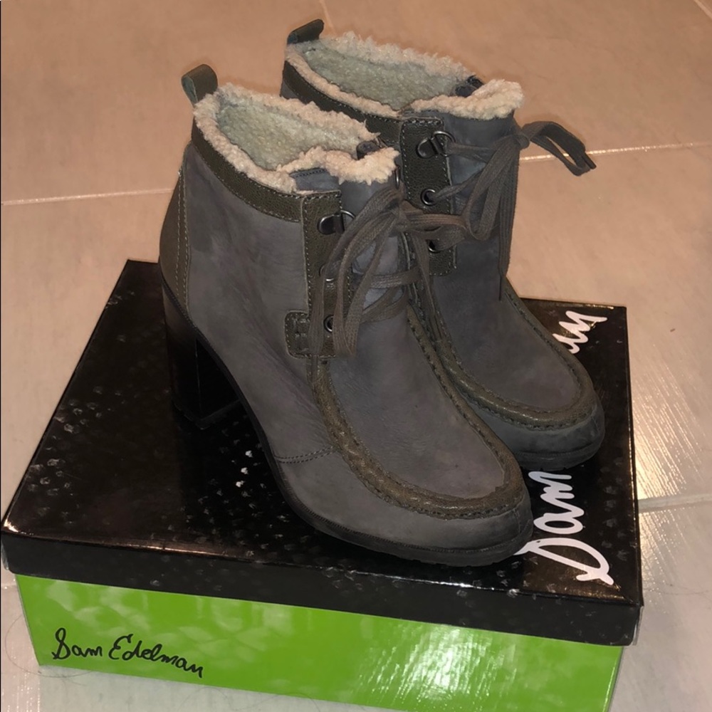 Sam Edelman fur grey suede booties